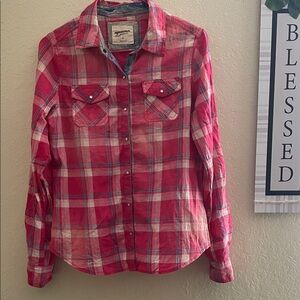 Arizona Jean Company Pink Plaid Button Down Shirt